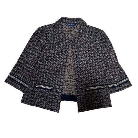 Ming Wang Black & Gold Herringbone Cropped Knit Jacket with Gold Chin Trim Sophi - Picture 1 of 11
